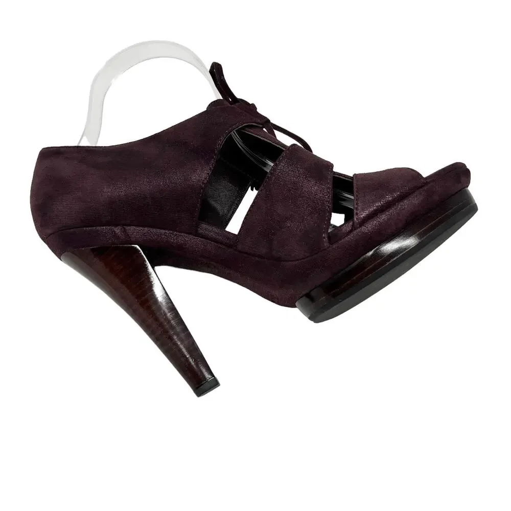 Coach Teagan Shimmer Leather Heeled Sandal Merlot Purple Lace Up Size 10